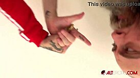 Busty inked hottie misha montana rides two cocks in cowgirl and doggystyle, taking double blowjobs.