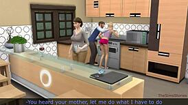 Stepdad fucks stepdaughter in kitchen near wife