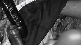 Young lesbian amateur stuffs her pussy with huge dildos