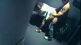 Dick Sucking Office Slut Rides Cleaner's Hard Cock