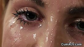 Slutty model swallows cum after facial blast! 😜