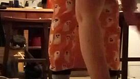 grey workout mom stretches in homemade pov