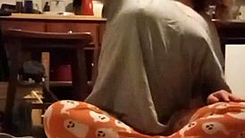 grey workout mom stretches in homemade pov