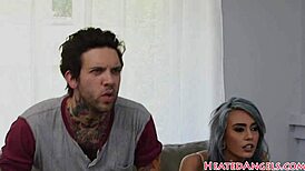 this busty alt babe with piercings and goth style rides cock after foreplay and spooning in bed