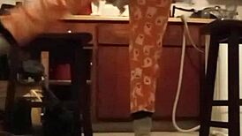 grey workout mom stretches in homemade pov