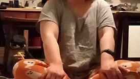 grey workout mom stretches in homemade pov