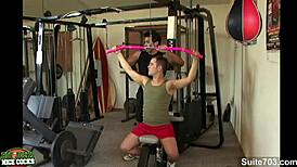 Gorgeous athletic jocks boldly fuck and suck in gym