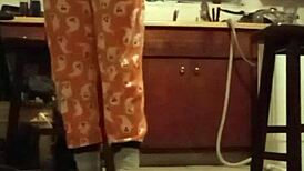 grey workout mom stretches in homemade pov