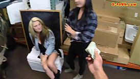 Lesbian couple caught fucking with pawn keeper