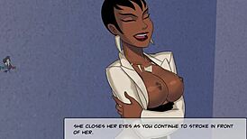 In this DC Comics episode, Vixen receives a blowjob from a brunette in a hentai-style scene.