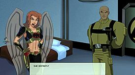 In this DC Comics episode, Vixen receives a blowjob from a brunette in a hentai-style scene.