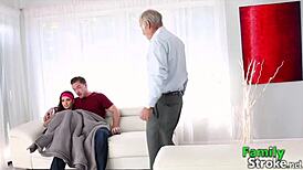 slutty stepsister rides hard in cowgirl beside stepdad