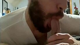 Sloppy deepthroating cum-filled blowjob in pov gay scene