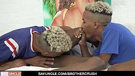 Bicurious black man meets gay twins in ebony threesome