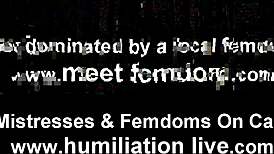 She demands the pathetic little cock out for her amusement in this femdom humiliation scene.