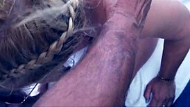 Vicky fucks stranger in shower without condom creampie