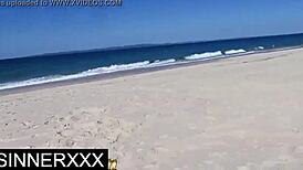 big tit blonde enjoys sneaky public fucking on the beach with milano