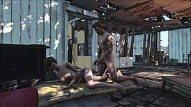In fallout 4's sanctuary, a brunette teen engages in hardcore fucking with hentai-style animation.