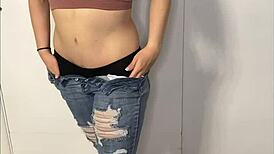 Hot milf rips clothes and fingers shaved wet pussy