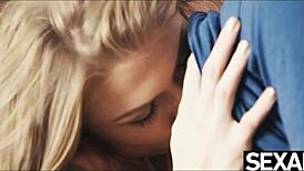 Sexy blonde sucks and rides her lover's cock with hunger