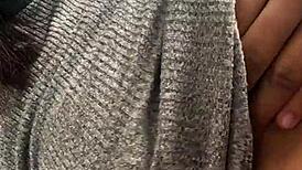 Latina colombian babe flaunts perfect tits in public car