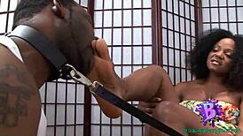 Sinnamon Love gives an intense footjob session.