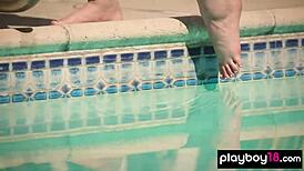 Hot brunette teen Jane Wilde strips off sexy red bikini