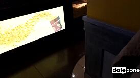 Quickie with a teen girl in a public toilet, sucking cock and doggystyle tits outdoor.