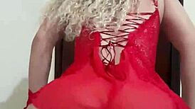 curly haired blonde dances funk in lingerie