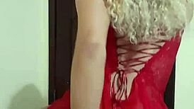 curly haired blonde dances funk in lingerie