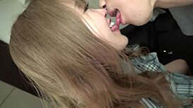 Asian gal single mother licks dick after ejaculation