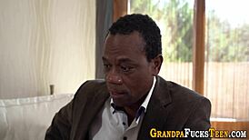 Teen Fiercely Rides Old Senior's Massive Black Cock