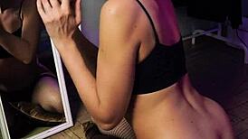 Beautiful girl in cat ears cosplay sucking dildo and riding it passionately