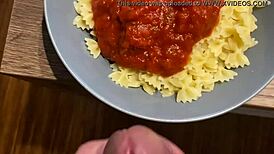 blonde european couple in homemade scene where she swallows big cock cumshot and loves it