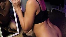 Beautiful girl in cat ears cosplay sucking dildo and riding it passionately