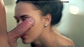 Brunette Milf Gives Blowjob And Handjob To Her Man