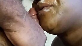ebony black cherry slurps and sucks dick with big tits