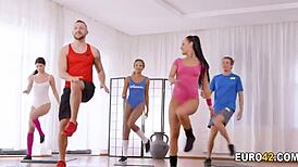 Athletic Trainer Fucks Favorite Clients in Threesome Workout