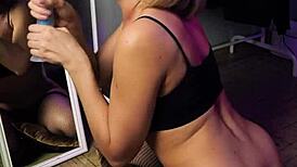 Beautiful girl in cat ears cosplay sucking dildo and riding it passionately