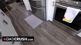 Dirty blonde Mila Monet kneels to swallow big cock