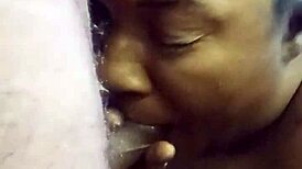 ebony black cherry slurps and sucks dick with big tits