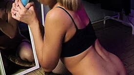 Beautiful girl in cat ears cosplay sucking dildo and riding it passionately