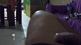 jerking off in the living room while mom cooks