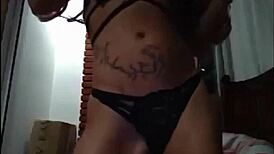 Naomi performs deepthroat on dildo webcam