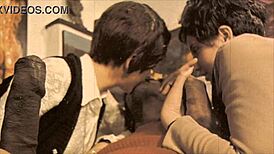 vintage interracial foursome with wild group action