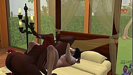 Two brunettes engage in lesbian threesome with blowjob and anal