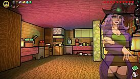 Hornycraft minecraft parody hentai game ep 33 the witch sucks steve huge cock while he talks to alex 😈