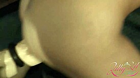 brunette amateur teen girl pounds huge dildo hard