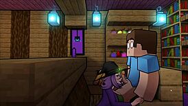 Hornycraft minecraft parody hentai game ep 33 the witch sucks steve huge cock while he talks to alex 😈