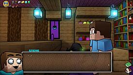 Hornycraft minecraft parody hentai game ep 33 the witch sucks steve huge cock while he talks to alex 😈